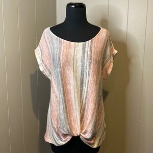 W5 Women’s Medium Sleeveless Knit Shirt Twist Hem Stripes